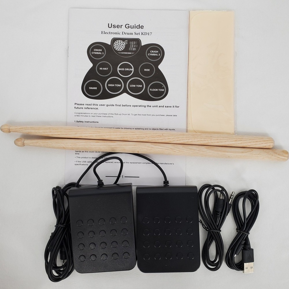 Electronic Roll Up Drum Kit KD17 9 Pad Portable Digital Percussion Set w Pedals - Picture 3 of 9